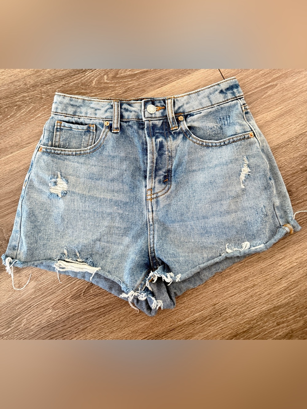 Women's Distressed Light Blue Denim Shorts